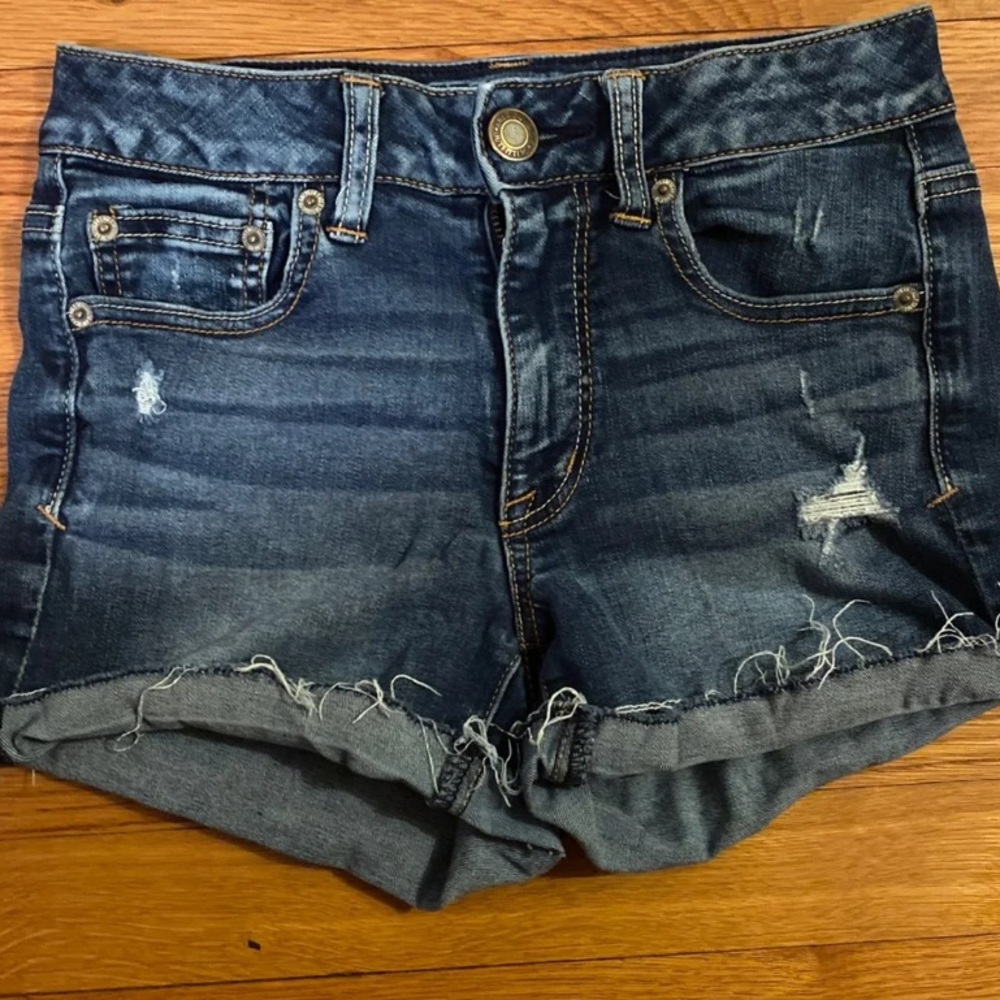 American eagle juniors blue jean denim shorts